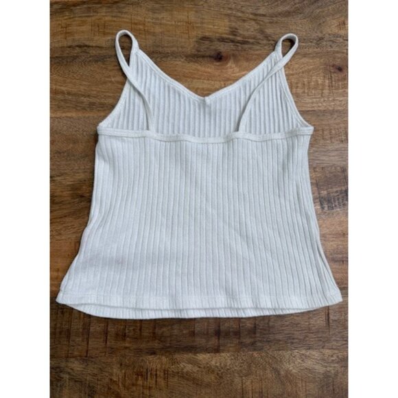Old Navy Ivory White Ribbed Knit Tank Top Small Spaghetti Straps Stretchy V Neck - Picture 2 of 7
